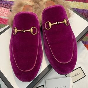 Gucci Velvet Fur Mules